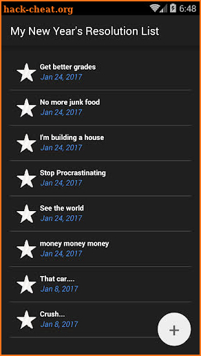 My New Year's resolutions list screenshot