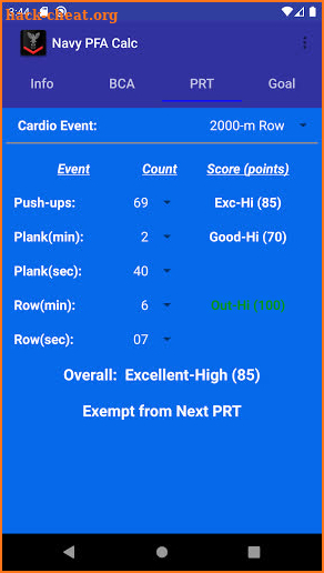 Navy PFA Calc screenshot