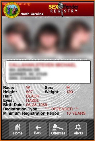 NC Sex Offender Registry screenshot