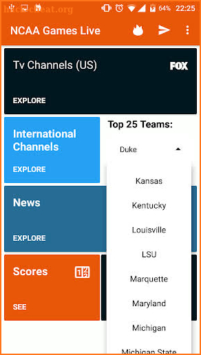 NCAA Basketball Games, Live on TV screenshot