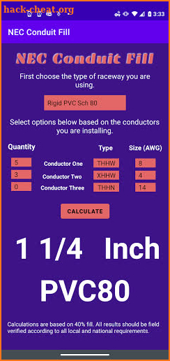 NEC Conduit Fill Calculator screenshot