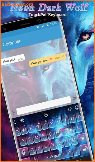 Neon Blue Dark Night Wolf Keyboard Theme screenshot