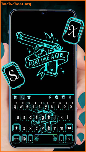 Neon Blue Gun Keyboard Background screenshot