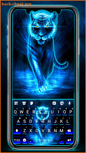 Neon Blue Tiger Keyboard Background screenshot