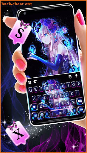 Neon Butterfly Girl Keyboard Background screenshot