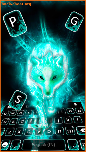 Neon Cyan Wolf Keyboard Background screenshot