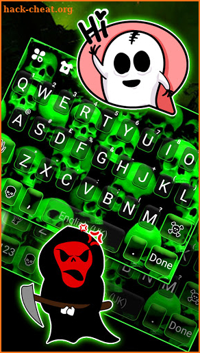 Neon Green Skulls Keyboard Background screenshot