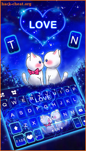 Neon Kitten Love Keyboard Background screenshot