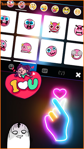 Neon Light Heart Keyboard Background screenshot