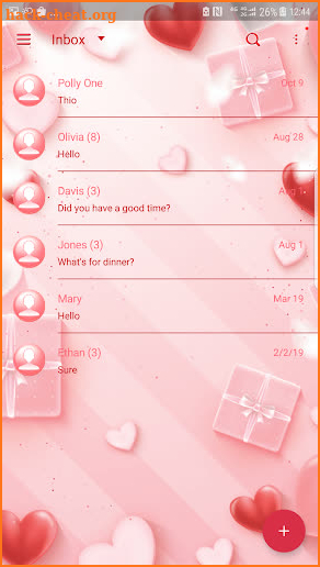 Next SMS Pink Love 2 Skin screenshot