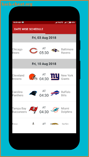 NFL 2018 Schedule screenshot