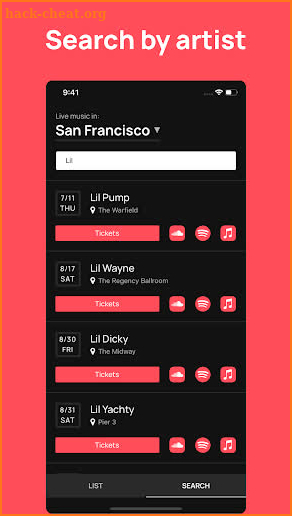 NightList - Live music in SF screenshot