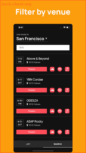 NightList - Live music in SF screenshot