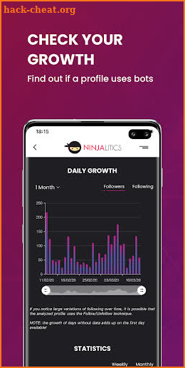 Ninjalitics - Followers & likes analytics screenshot