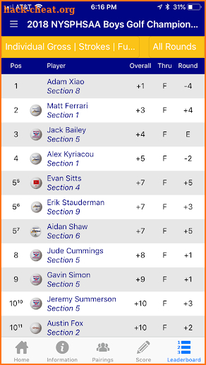 NYSPHSAA GOLF screenshot