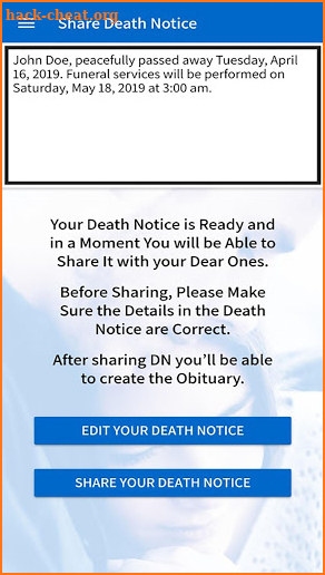 Obituary Application screenshot