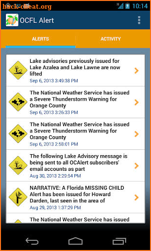 OCFL Alert screenshot