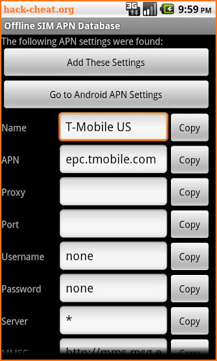 Offline SIM APN Database screenshot