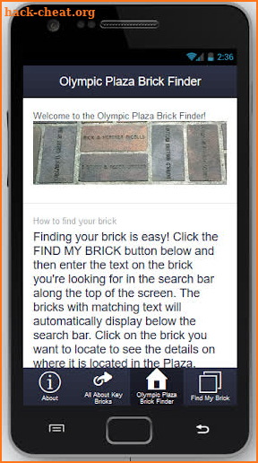 Olympic Plaza Brick Finder screenshot