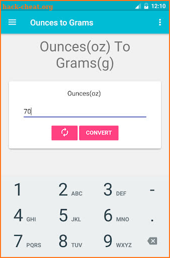 Ounces to Grams screenshot