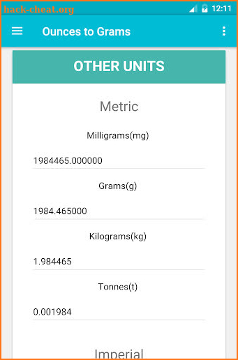 Ounces to Grams screenshot