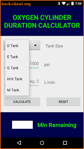 Oxygen Duration Calculator screenshot