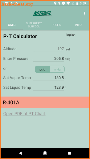 P-T Calculator screenshot