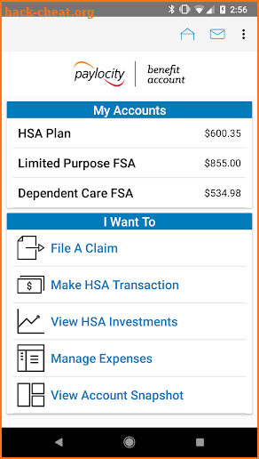 Paylocity Benefit Account screenshot