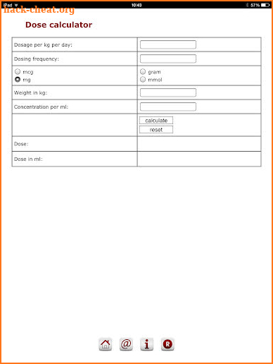 Pediatric dose calculator screenshot