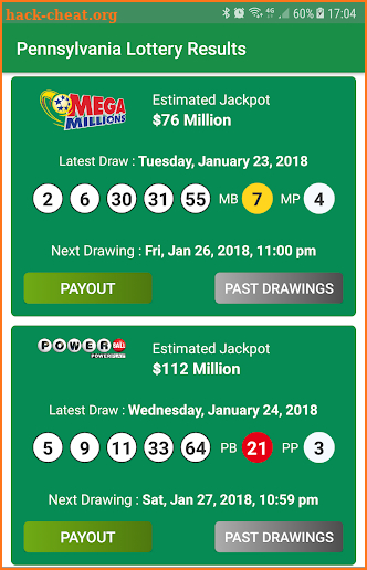 Pennsylvania Lottery Results screenshot