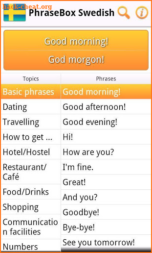 Phrasebook Swedish screenshot