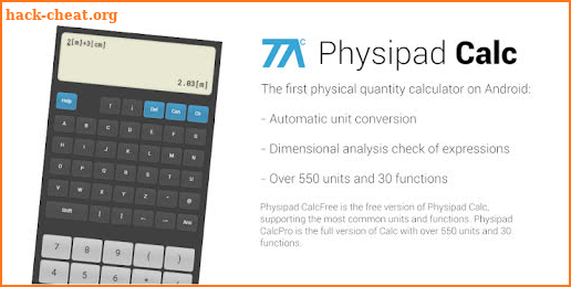 Physipad CalcFree - Calculator + units of measure screenshot