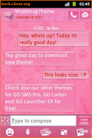 Pink 2 GO SMS PRO Theme screenshot