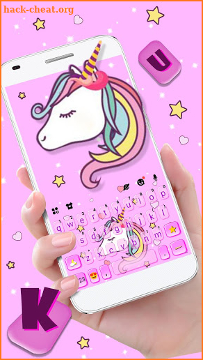 Pink Anime Unicorn Stars Keyboard Theme screenshot