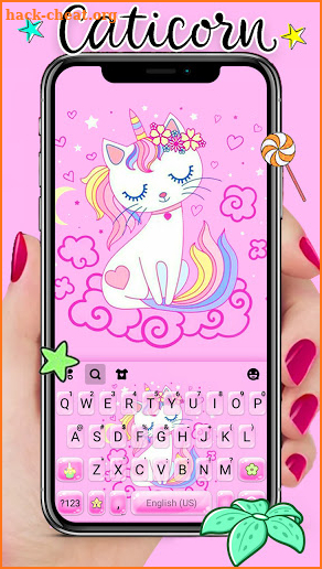 Pink Cat Unicorn Keyboard Background screenshot