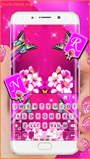 Pink Flower Butterfly Keyboard Background screenshot