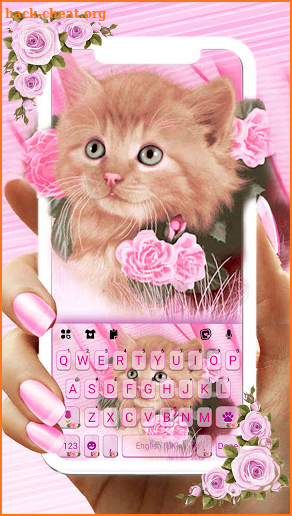 Pink Flower Kitty Keyboard Background screenshot