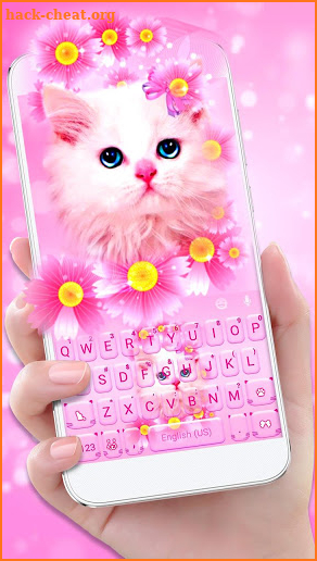 Pink Flowers Kitten Keyboard Theme screenshot