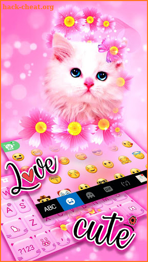 Pink Flowers Kitten Keyboard Theme screenshot