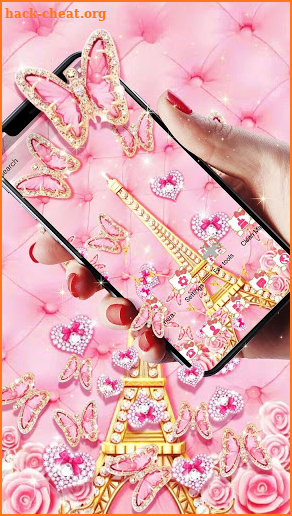 Pink Kitty Eiffel Butterfly 3D Theme screenshot