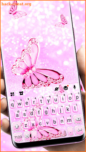 Pink Shiny Butterfly Keyboard Background screenshot