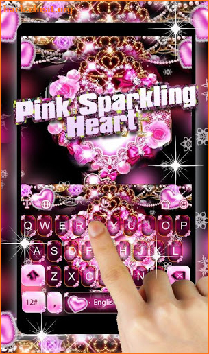 Pink Sparkling Heart Keyboard Theme screenshot