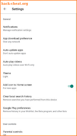 Play Store Settings Shortcut screenshot