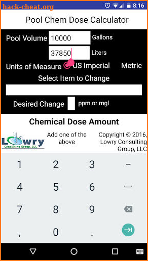 Pool Chem Dose Calculator screenshot