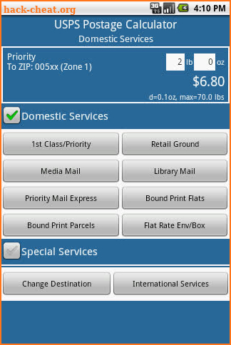 Postage Calculator USPS screenshot