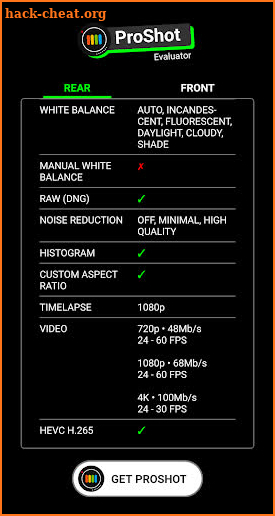 ProShot Evaluator screenshot