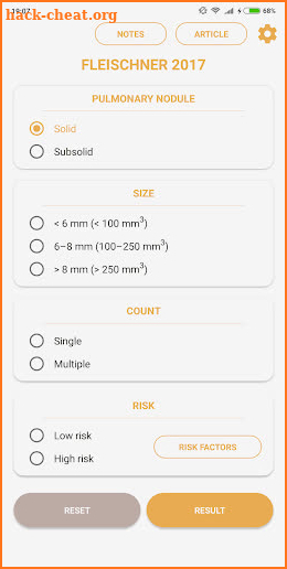 Pulmonary Nodules - Fleishner 2017 Calculator screenshot