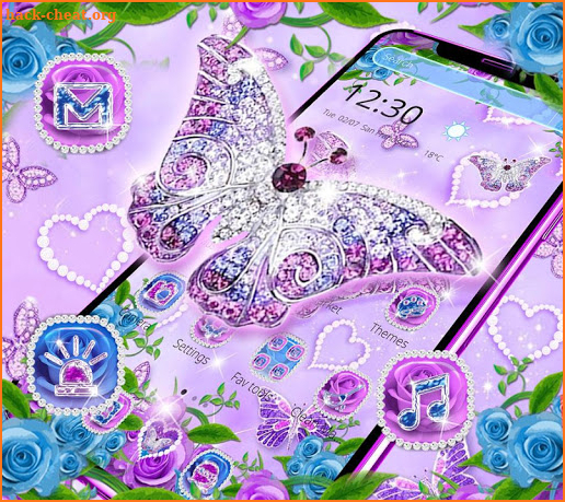 Purple Rose Diamond Butterfly Theme screenshot