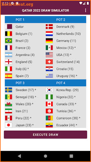 Qatar 2022 draw simulator screenshot