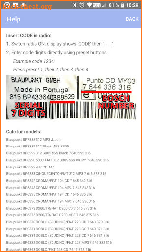 RADIO CODE CALC FOR FIAT BLAUPUNKT BOSCH screenshot